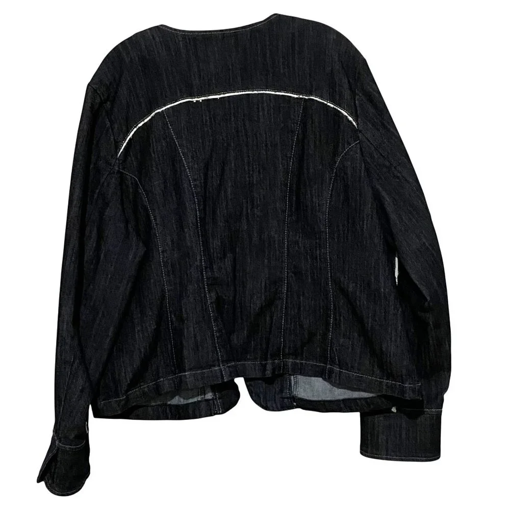 Ashley Stewart Jean Jacket 20W Blue Elevated Moto Style Front Zip‎ Project Piece